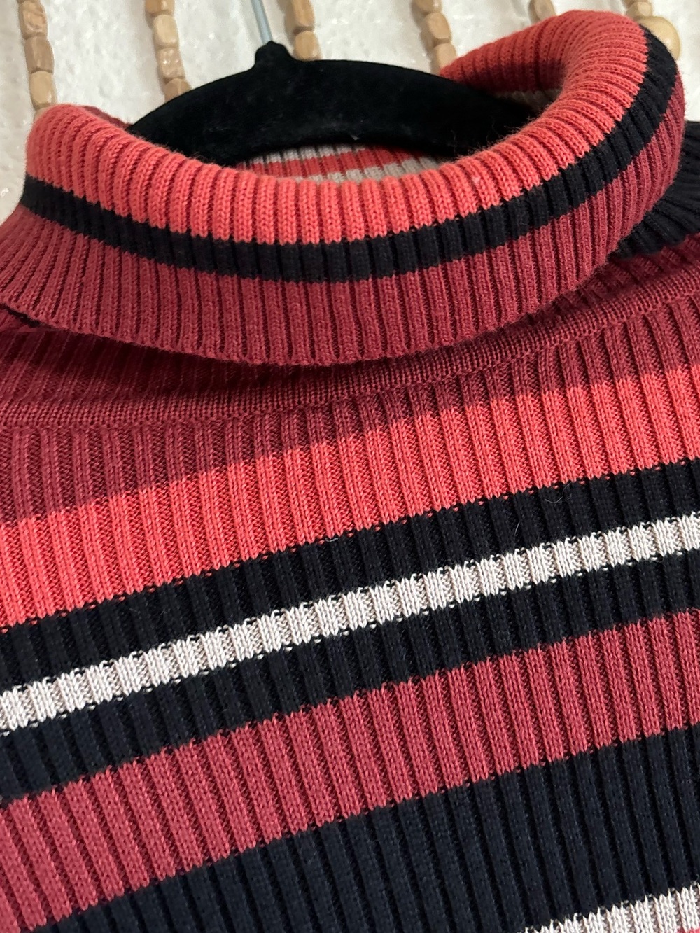 Orange Black Striped Ribbed Mock Neck Knit Twee Boho Grunge Stretchy Long Sleeve - Picture 4 of 5